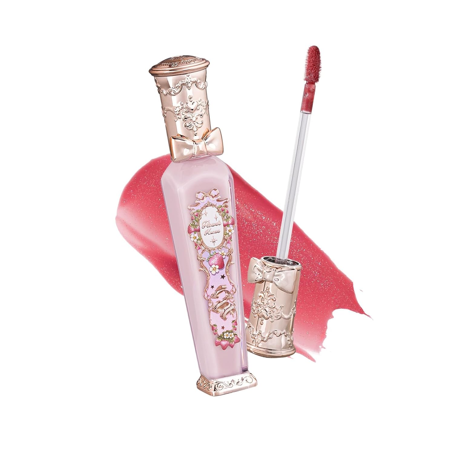 Flower Knows Violet Strawberry Rococo Glowy Lip Gloss,Moisturizing Shine Lip Oil,Hydrating Glitter Lip Plumper Makeup for Girls&Women,Vegan & Cruelty-Free,0.12 Fl Oz,1 Count(G02 Rasberry Booze)