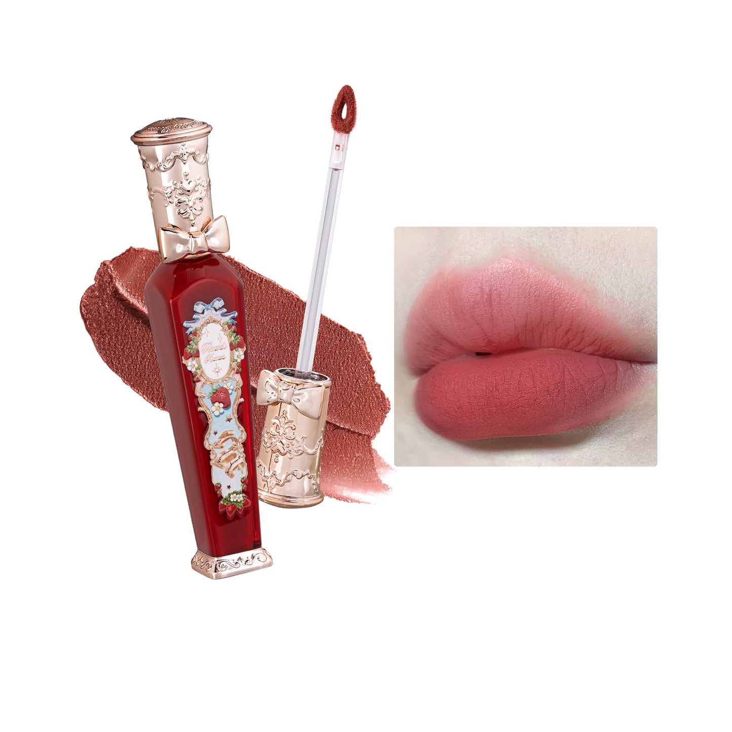 Flower Knows Strawberry Rococo Cloud Lip Cream,Velvety Matte Liquid Lipstick,Red Lipstick,Long Lasting Lip Stain,Kiss-proof Blurred Lipstick for Girls&Women,0.12 Fl Oz(S08 Velvet Redwood)