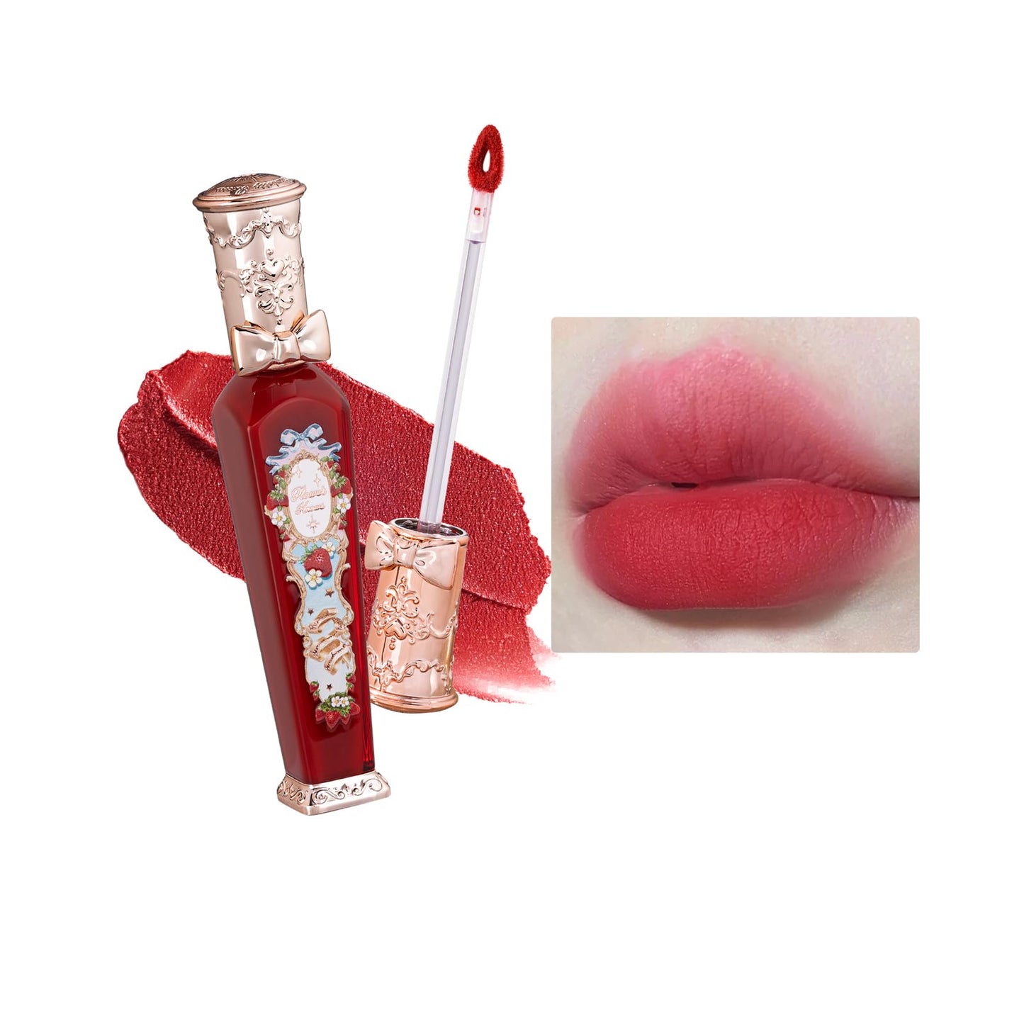 Flower Knows Strawberry Rococo Cloud Lip Cream,Velvety Matte Liquid Lipstick,Red Lipstick,Long Lasting Lip Stain,Kiss-proof Blurred Lipstick for Girls&Women,0.12 Fl Oz(S08 Velvet Redwood)