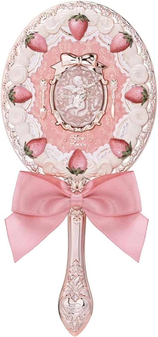 Flower Knows Strawberry Cupid Hand Mirror,Vintage Handheld Mirror,Fancy & Pretty Princess Mirror with Long Handle,Gift for Girls & Women(Milk Pink)