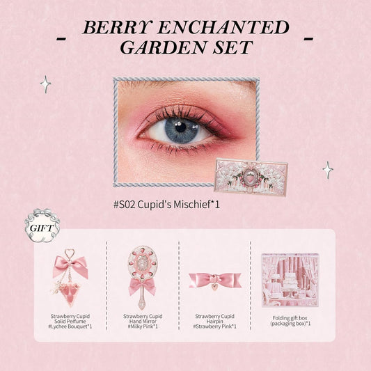 Flower Knows Strawberry Cupid 5-Piece Makeup Gift Box Set-Berry Enchanted Garden, Lip Cream + Solid Perfume + Pocket Mirror + Folding Gift Box(02 Berry Enchanted Garden Set Set)