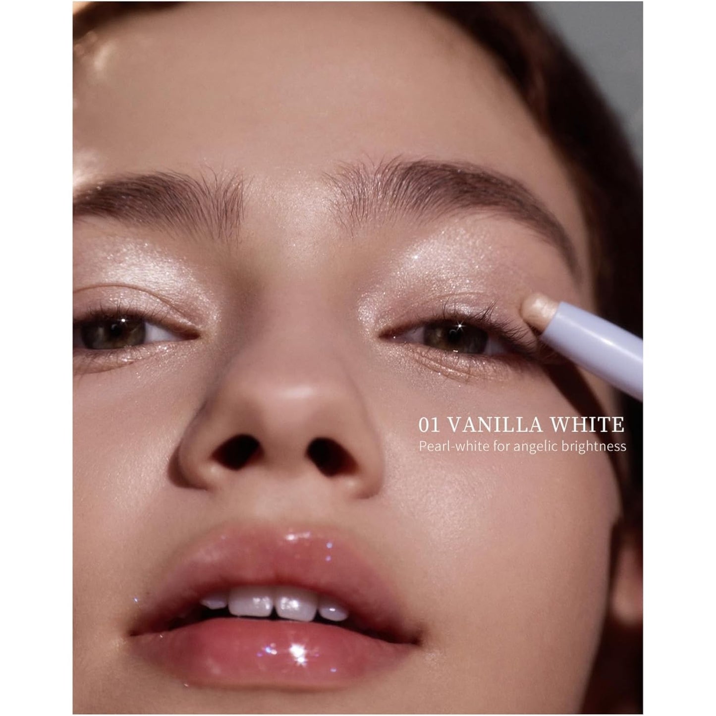 Flower Knows Shell's Jewel 2-in-1 Under Eye Highlighter Stick,Smudge-Proof Creamy Shimmer EyeShadow Stick,Dual-Color Highlighter,Convenient Multi-Use Makeup Pencil,(01 Vanilla White)