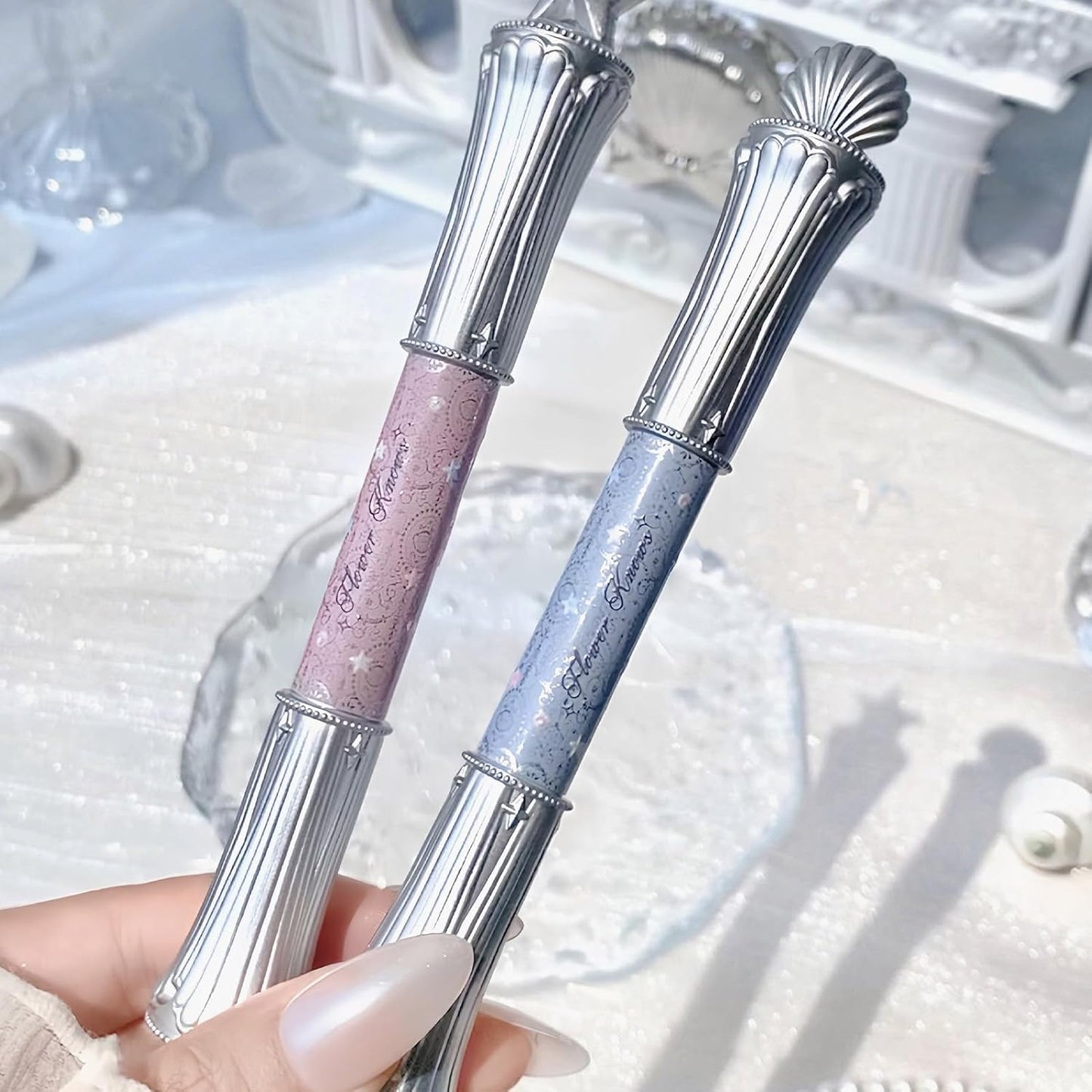 Flower Knows Shell's Jewel 2-in-1 Under Eye Highlighter Stick,Smudge-Proof Creamy Shimmer EyeShadow Stick,Dual-Color Highlighter,Convenient Multi-Use Makeup Pencil,(01 Vanilla White)