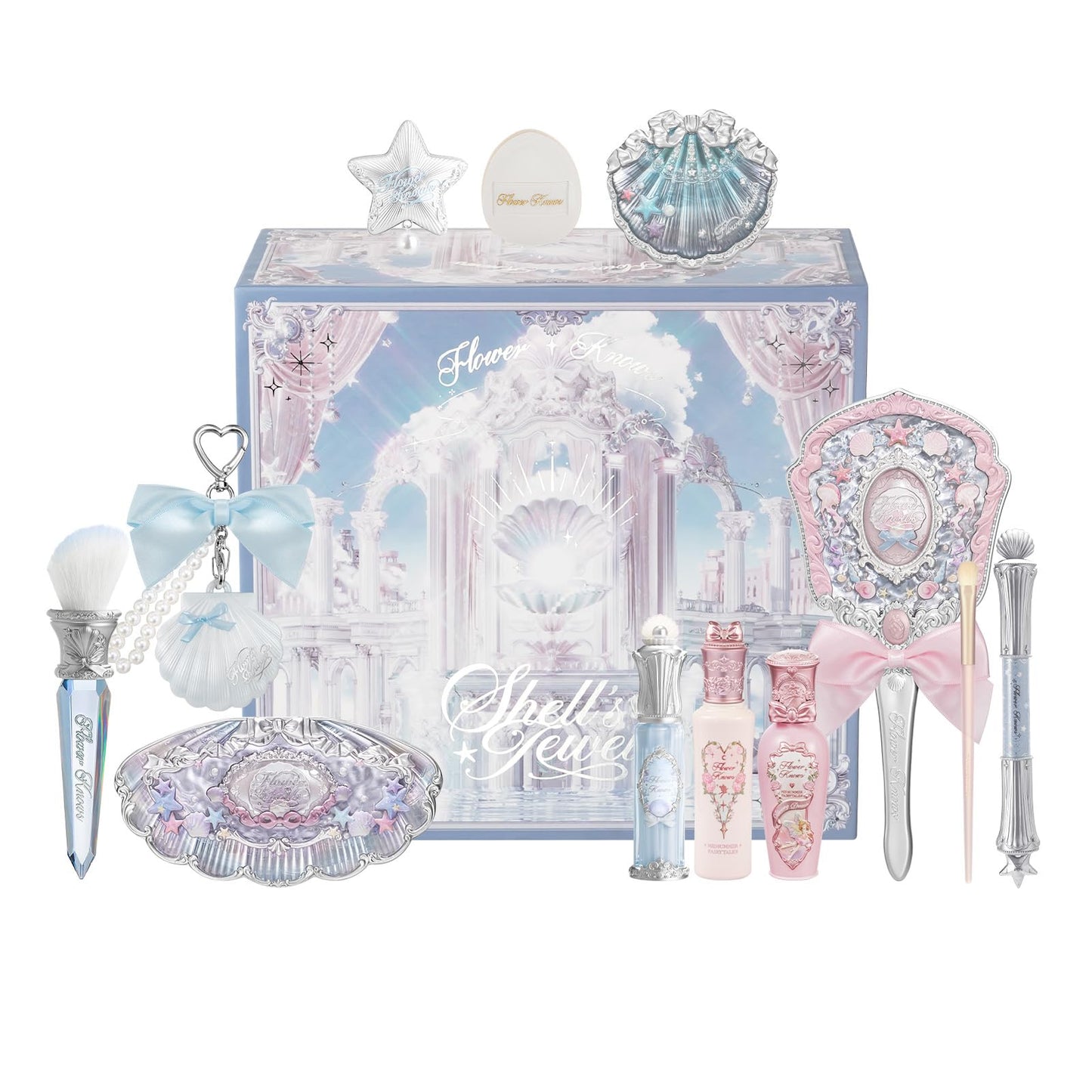 Flower Knows Strawberry Cupid 12-Piece Makeup Gift Box Set,Lip Cream×2+Liquid Blush×2+Makeup Palette×1+Hand Mirror×1+Solid Perfume×1+Hair Clip×1+Cushion Powder Puff×2+Eyeshadow Brush×1+Gift Box×1