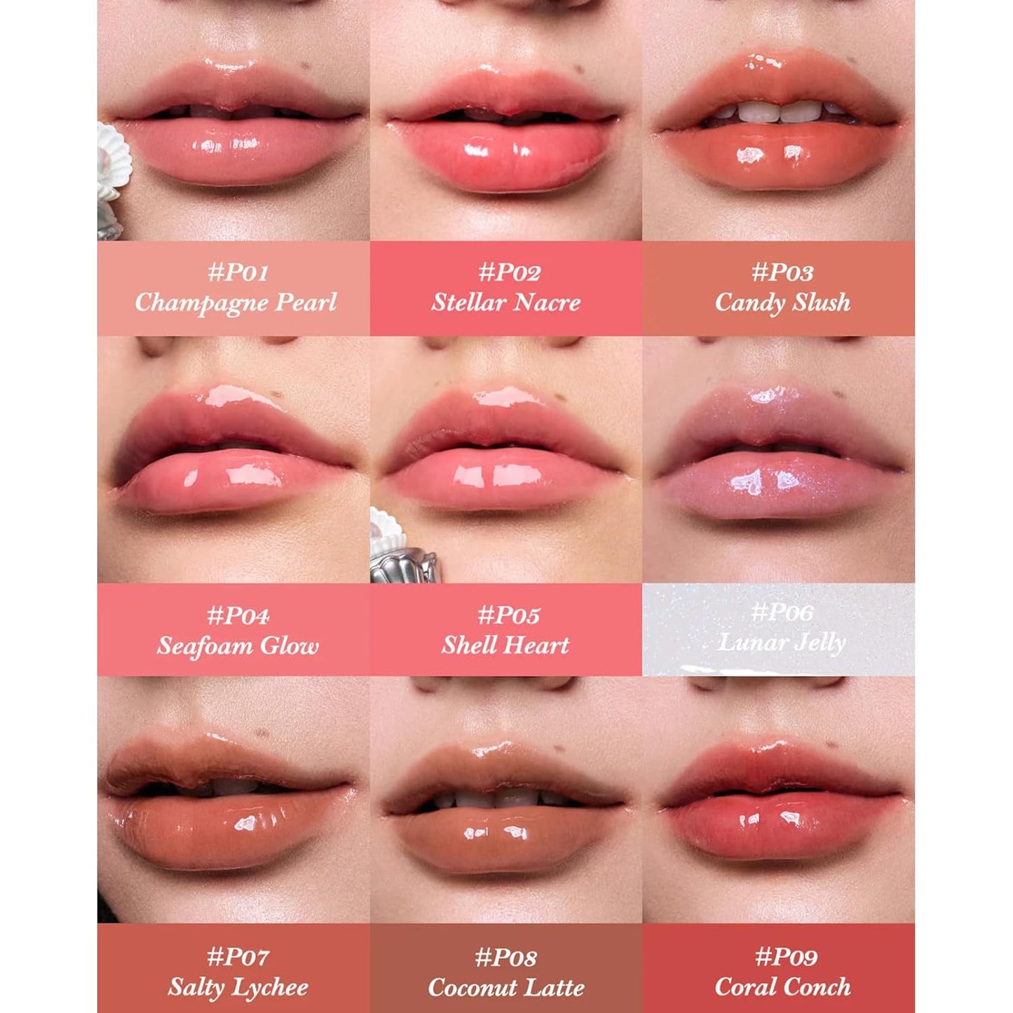 Flower Knows Shell's Jewel Nourishing Lip Glaze,Hydrating Clear Lip Gloss with Hyaluronic,Shimmer Moisturizing Plumping Oil,Non-Sticky Formula,0.16 fl.oz(P06 Lunar Jelly)