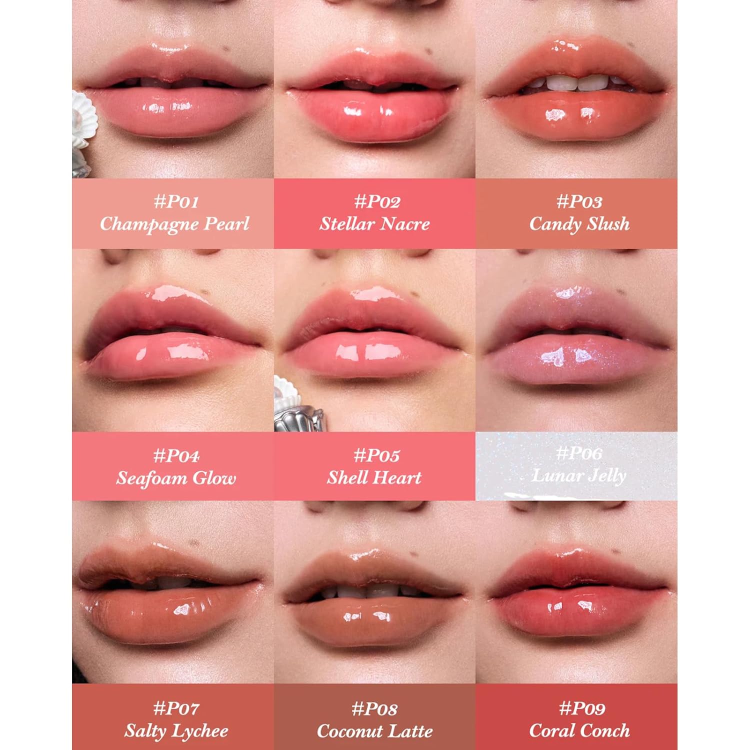 Flower Knows Shell's Jewel Nourishing Lip Glaze,Hydrating Clear Lip Gloss with Hyaluronic,Shimmer Moisturizing Plumping Oil,Non-Sticky Formula,0.16 fl.oz(P06 Lunar Jelly)