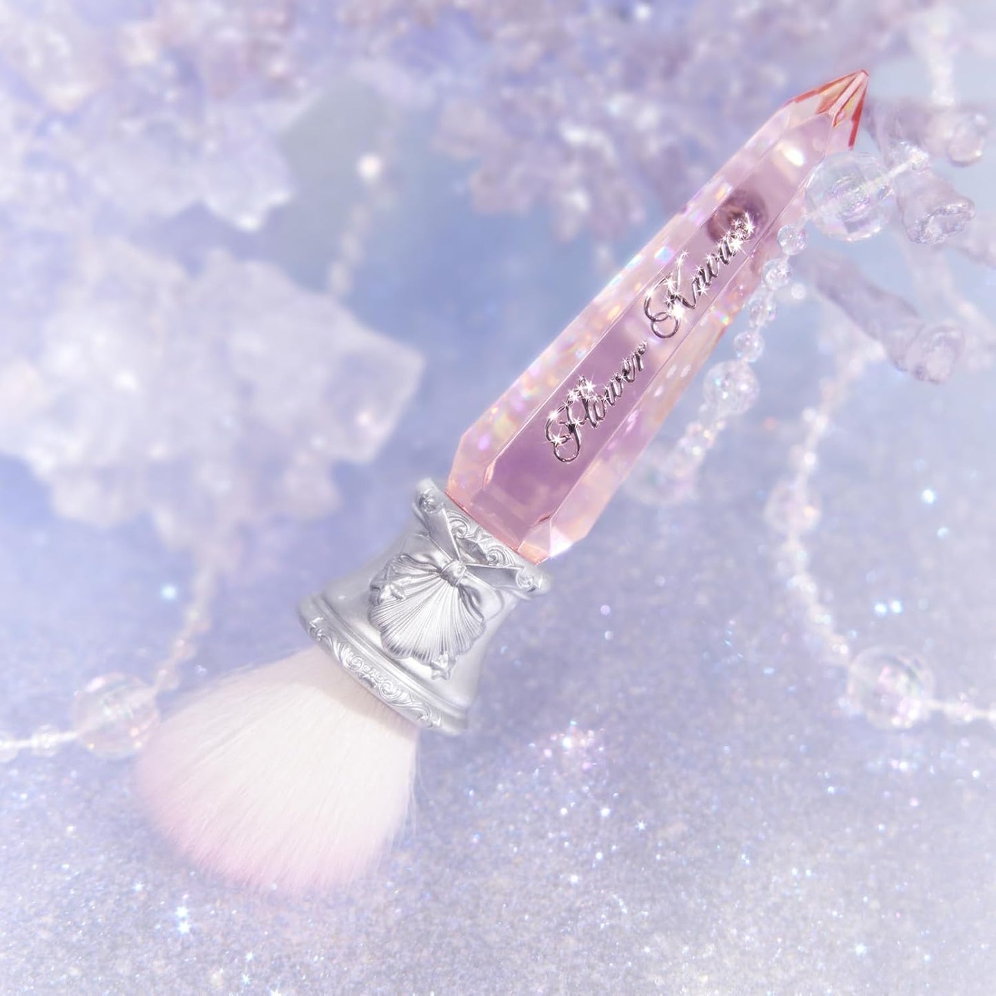 Flower Knows Shell's Jewel Angled Blush Brush,Soft Powder Blush Brush For Cheeks,Face Makeup Brush For A Sculpted Look,Lightweihgt,Vegan & Cruelty-Free(Crystal Pink)