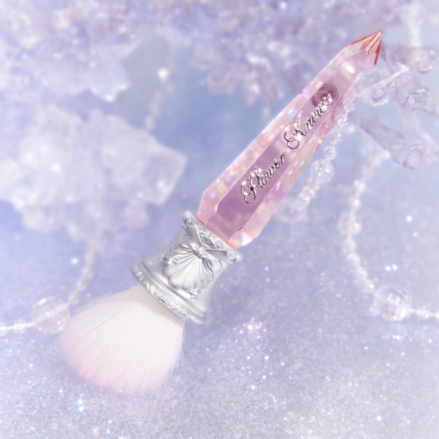 Flower Knows Shell's Jewel Angled Blush Brush,Soft Powder Blush Brush For Cheeks,Face Makeup Brush For A Sculpted Look,Lightweihgt,Vegan & Cruelty-Free(Crystal Pink)