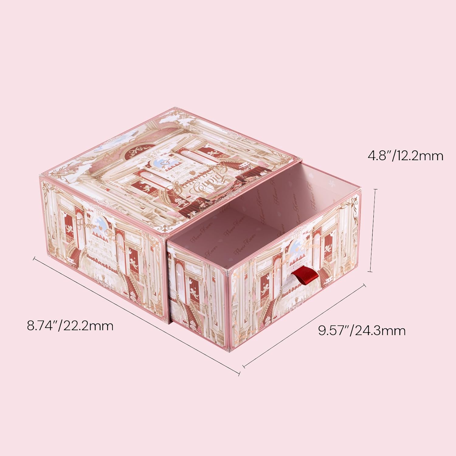 Flower Knows Strawberry Cupid 12-Piece Makeup Gift Box Set,Lip Cream×2+Liquid Blush×2+Makeup Palette×1+Hand Mirror×1+Solid Perfume×1+Hair Clip×1+Cushion Powder Puff×2+Eyeshadow Brush×1+Gift Box×1