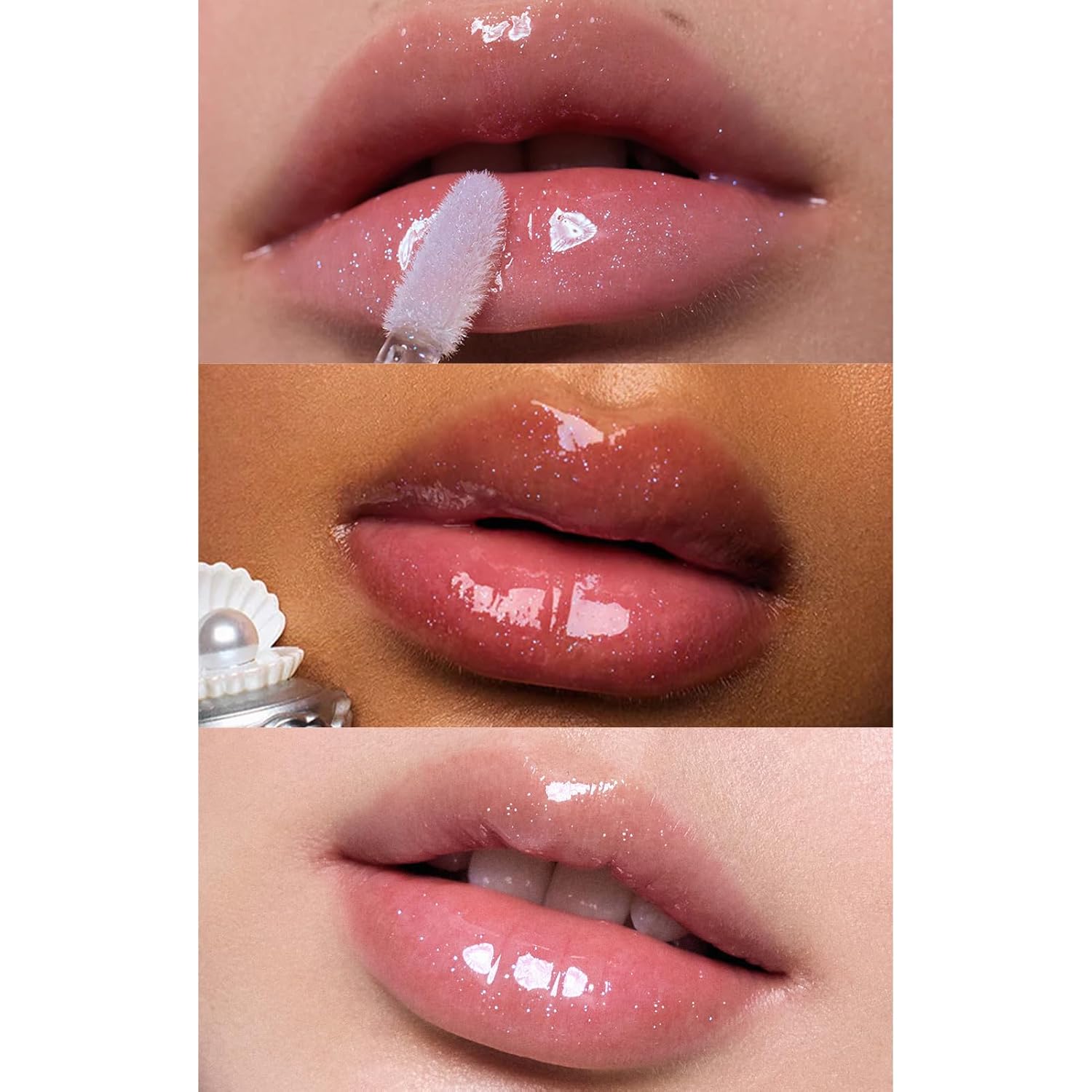 Flower Knows Shell's Jewel Nourishing Lip Glaze,Hydrating Clear Lip Gloss with Hyaluronic,Shimmer Moisturizing Plumping Oil,Non-Sticky Formula,0.16 fl.oz(P06 Lunar Jelly)