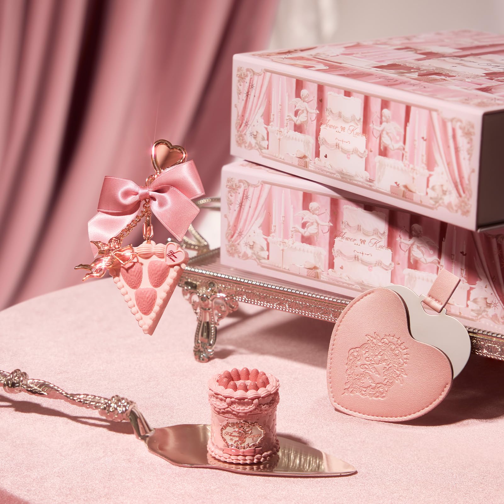 Flower Knows Strawberry Cupid 5-Piece Makeup Gift Box Set-Berry Enchanted Garden, Lip Cream + Solid Perfume + Pocket Mirror + Folding Gift Box(02 Berry Enchanted Garden Set Set)