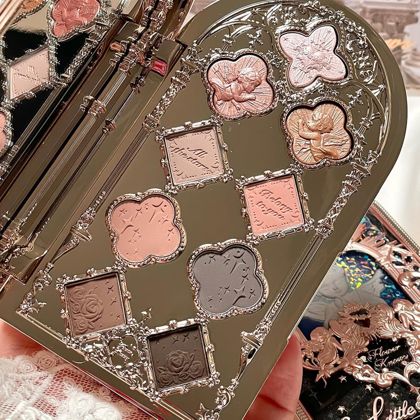 Flower Knows Little Angel 9-Color Eyeshadow Palette - 6 Matte+3 Shimmer Neutral Shades,Long-lasting,Easy-to-apply & Highly Pigmented Goth Eye Shadow(01 Edens Angel,0.37 Oz)
