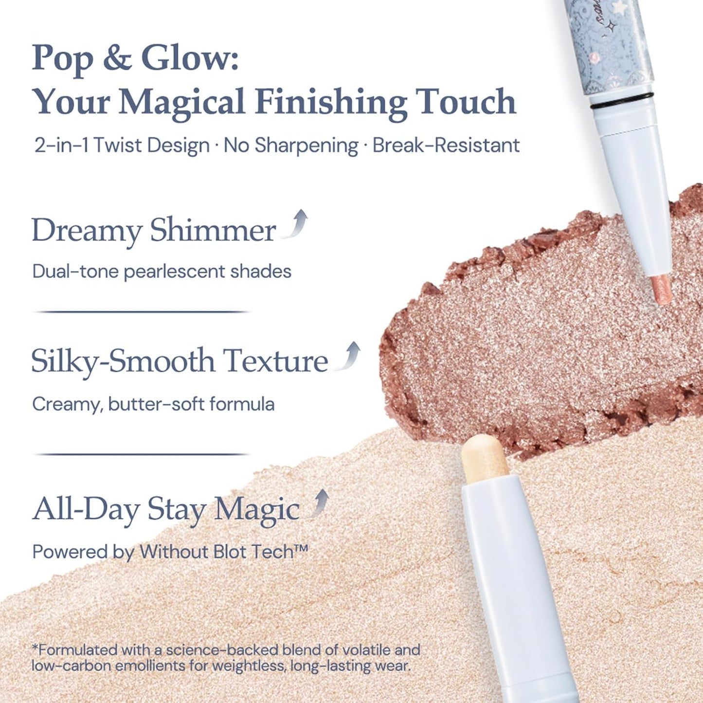 Flower Knows Shell's Jewel 2-in-1 Under Eye Highlighter Stick,Smudge-Proof Creamy Shimmer EyeShadow Stick,Dual-Color Highlighter,Convenient Multi-Use Makeup Pencil,(01 Vanilla White)